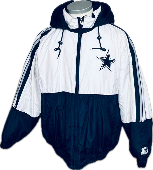 starter dallas cowboys jacke winterjacke parka vintage retro selten L weiss blau