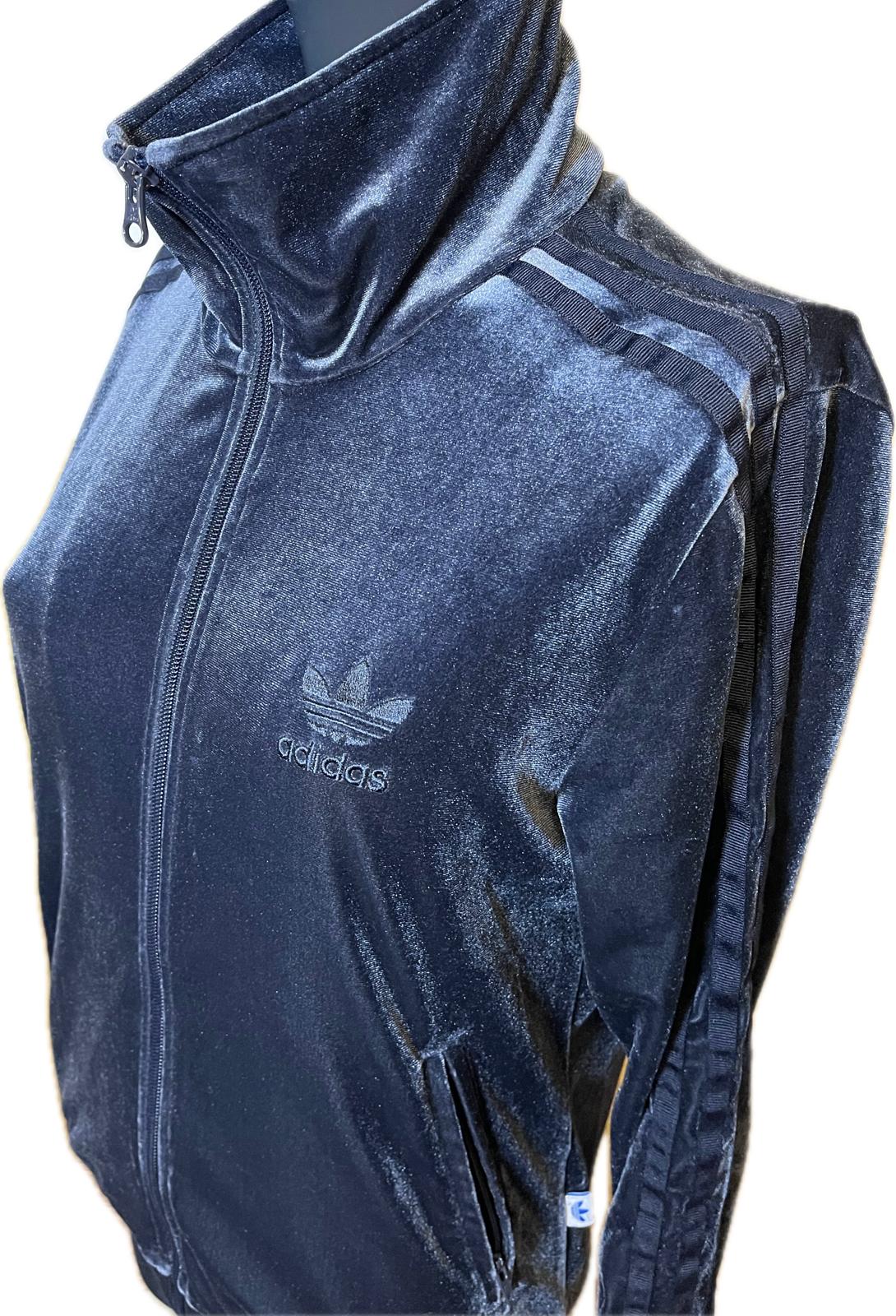 adidas trainingsjacke freizeitjacke Damen vintage retro blau anthrazit samt velours shiny