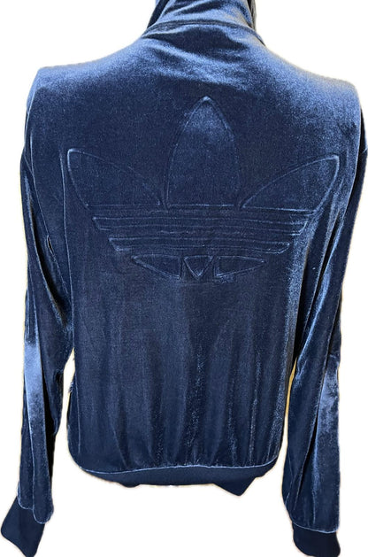 adidas trainingsjacke freizeitjacke Damen vintage retro blau anthrazit samt velours shiny