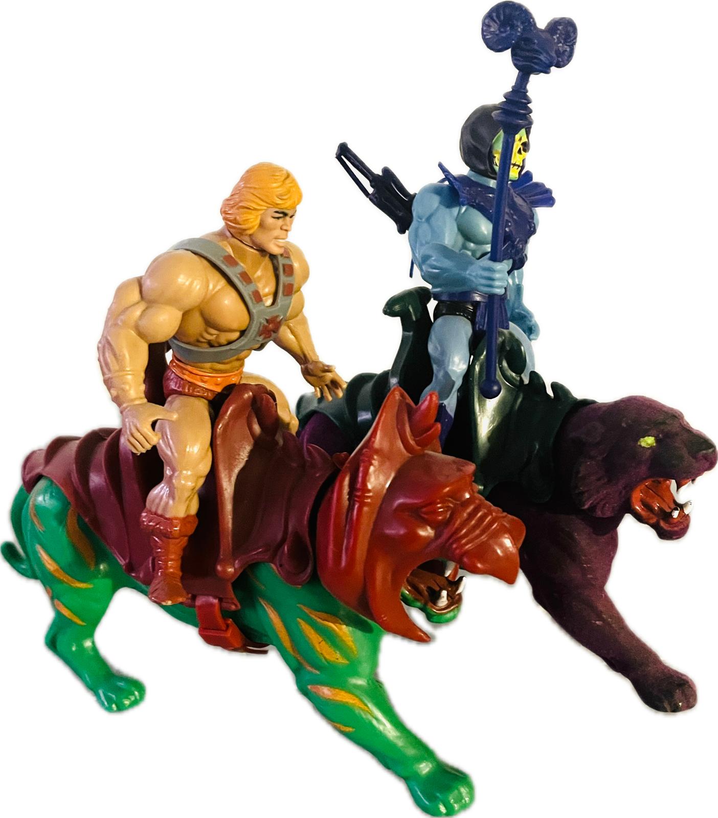 Vintage He-Man & Skeletor mit Battlecat & Panthor Mattel 80er Toys