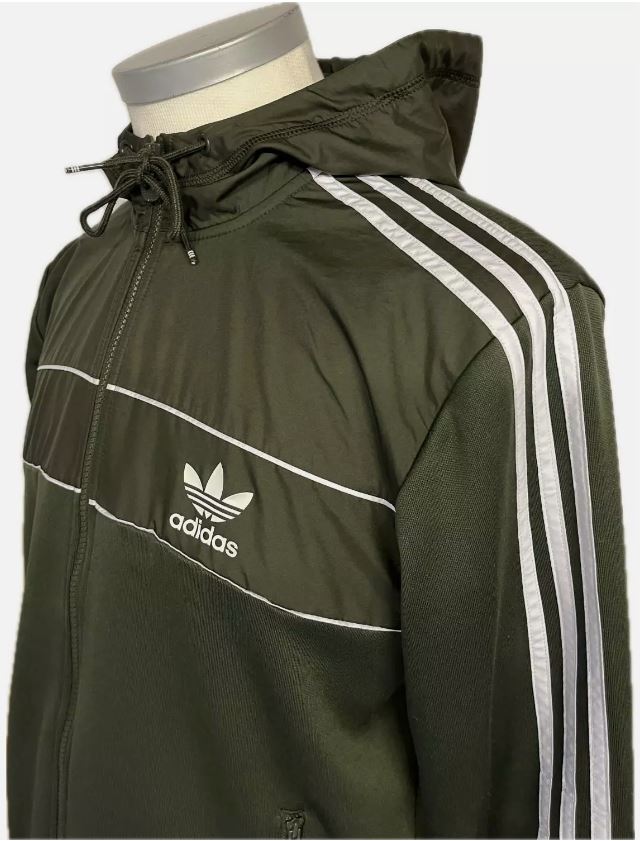 Adidas Trainingsjacke Hooded Herren Gr. M Olive Grün Khaki Vintage Jacke 