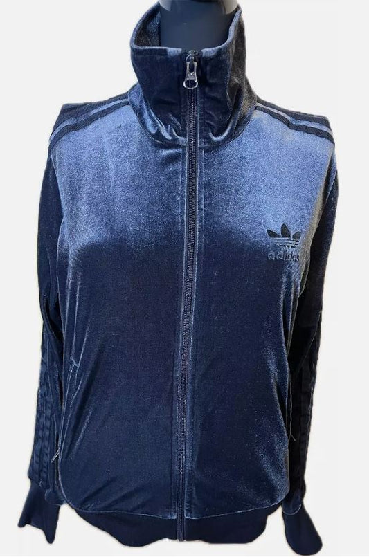 adidas trainingsjacke freizeitjacke Damen vintage retro blau anthrazit samt velours shiny